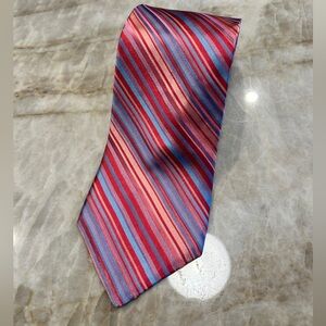 Ted Baker 100% Silk Neck Tie Pink & Blue Striped | Designer Office Work Tie